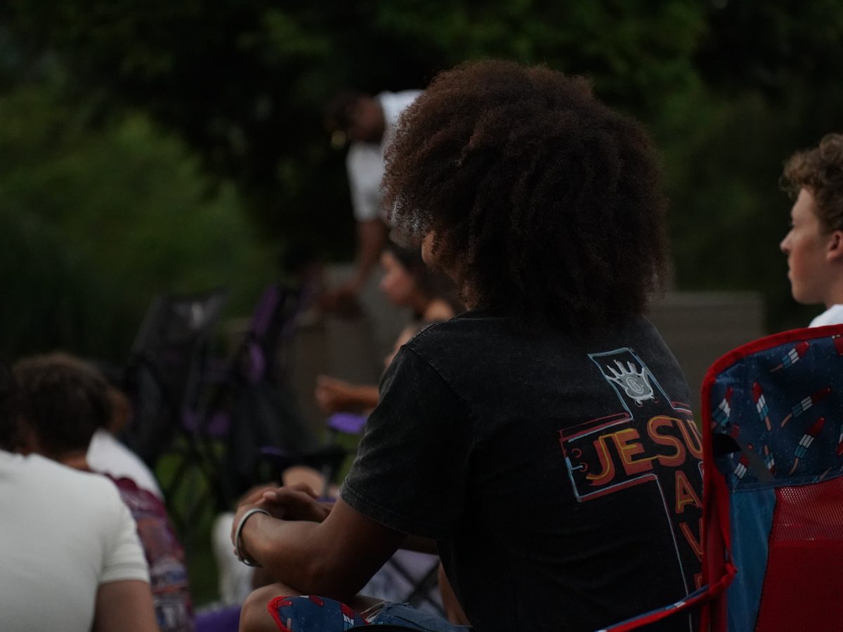 Worship outdoors at dusk